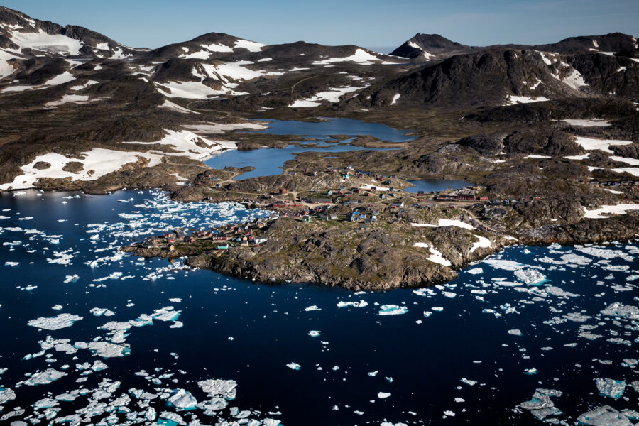 An aerial view of Kulusuk in East Greenland from an Air Zafari flight