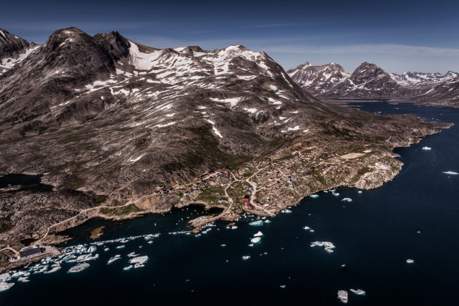 An aerial view of Kuummiut in East Greenland seen from an Air Zafari flight.