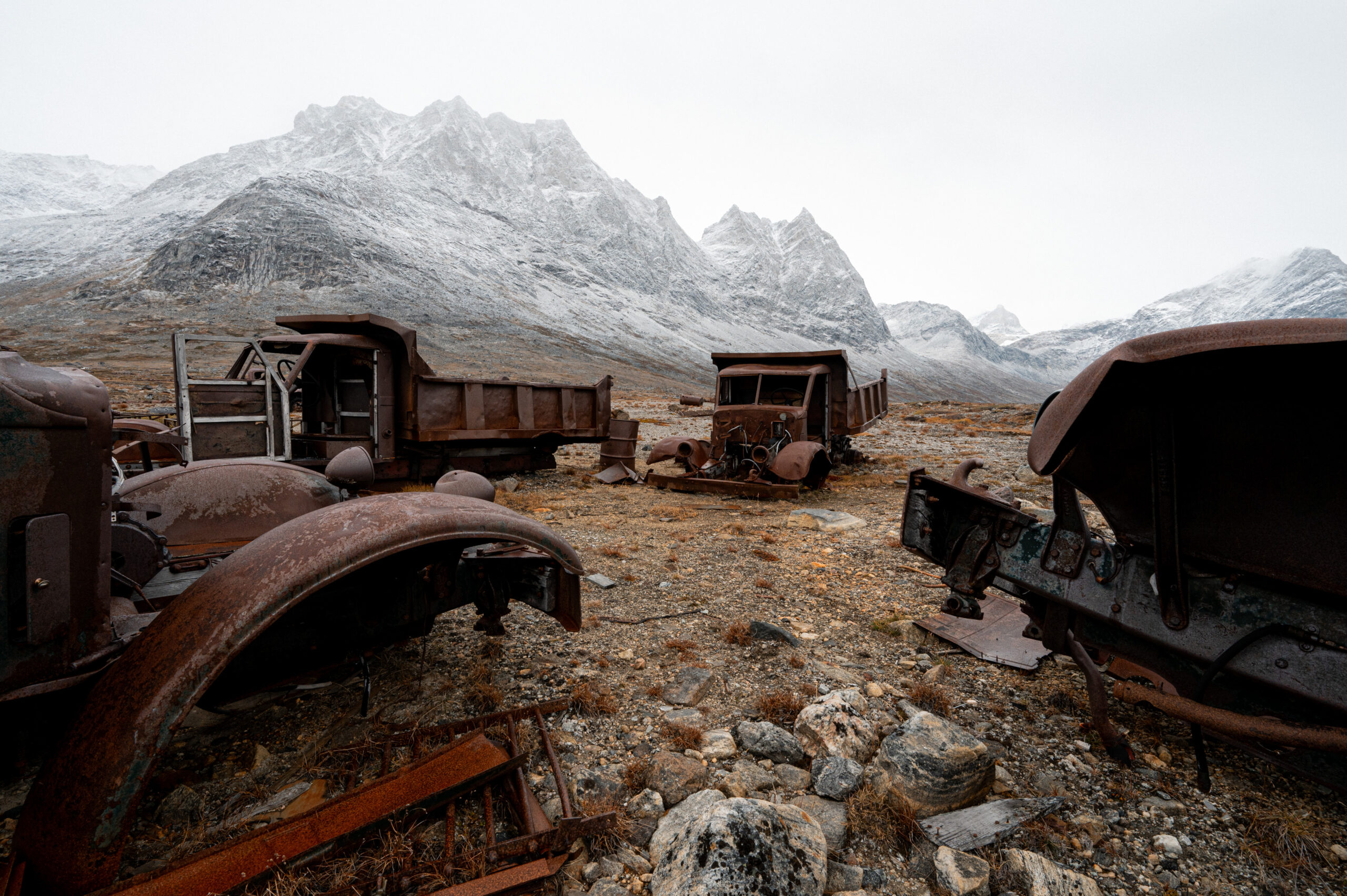 Vehicles at the abandoned American Airbase Ikateq from WWII. Photo by Chris Koenig - Visit Greenland