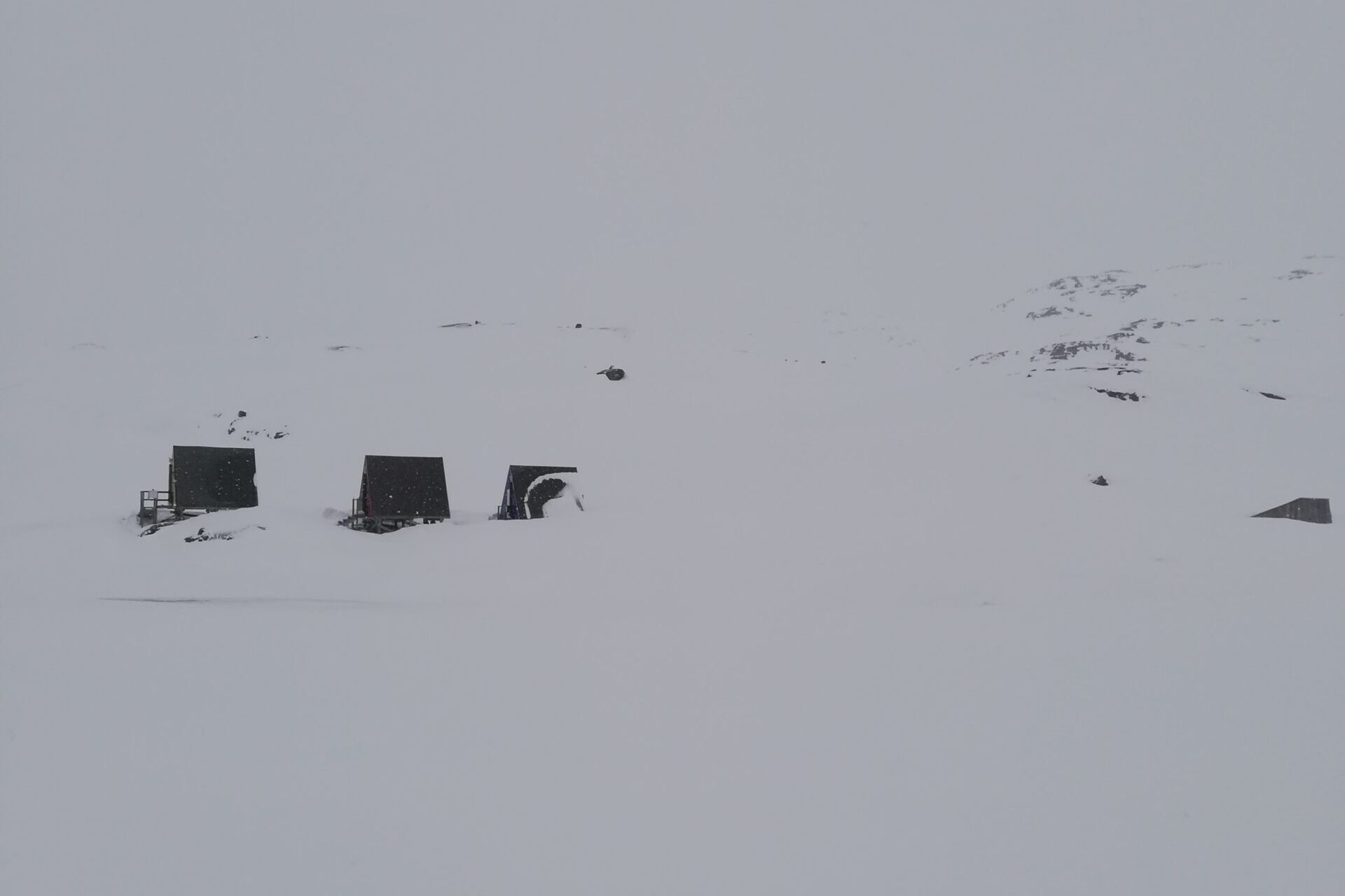 View of Kaffebaren on a snowy day. Photo by Anna Burdenski - Visit East Greenland